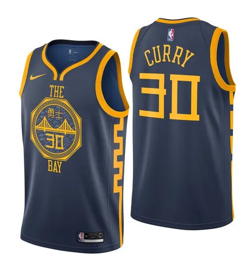 Golden State Warriors Blue with Chinese on Chest Hot Pressed Jersey